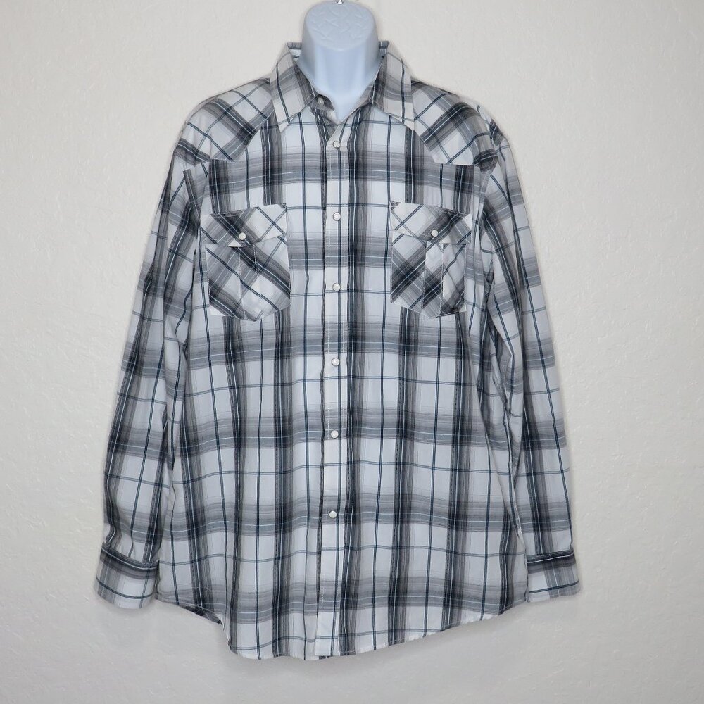 Coastal* Men's Long Sleeve Snap Down Curved Hem Chest Pocket Plaid Shirt~ XXL